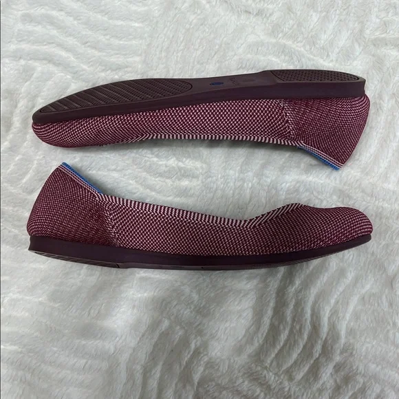 Rothy’s The Round Toe Flats Berry Red Knit Blue Trim Size 7.5 EUC Washable - Picture 9 of 9